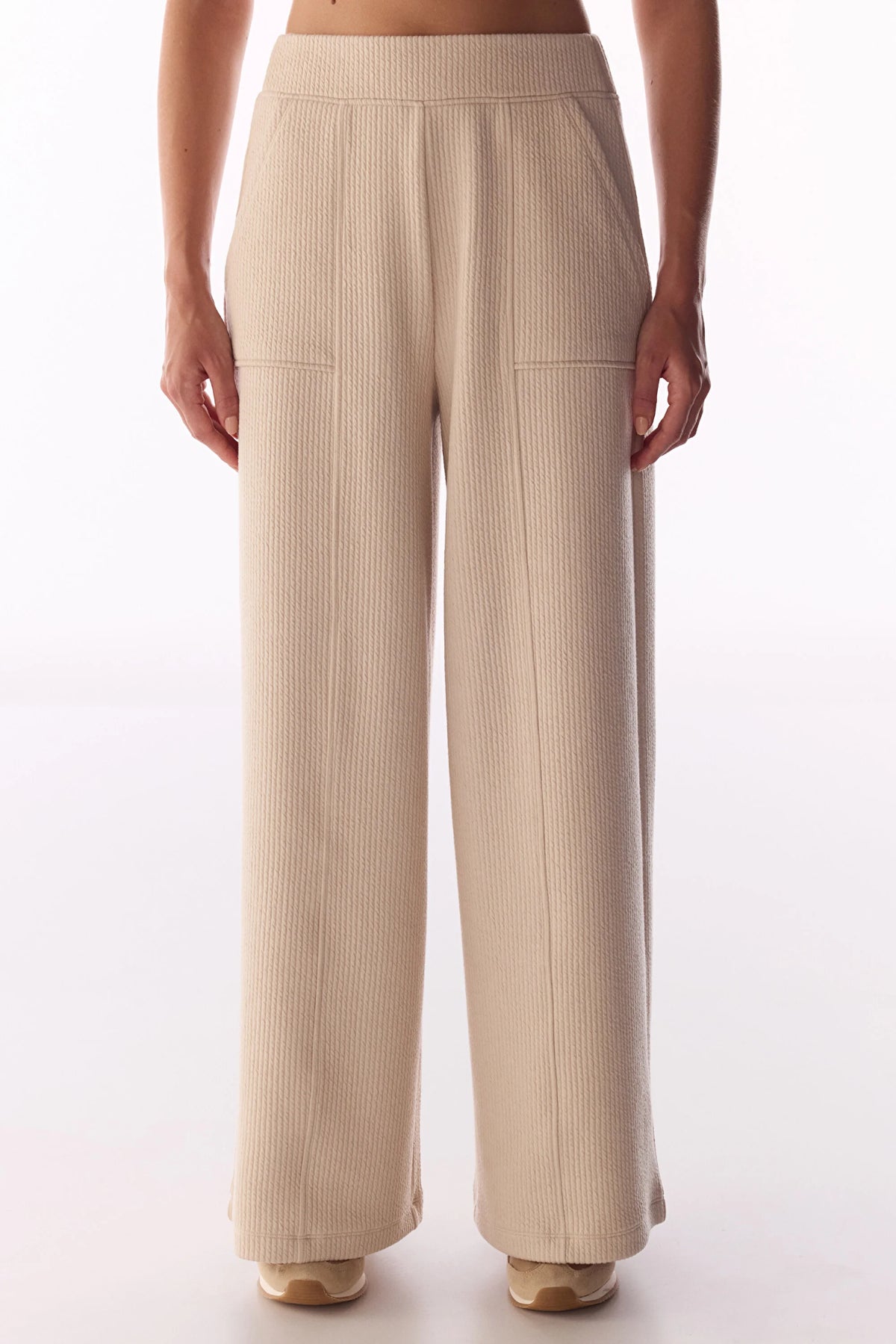 Pastel Bej Fitilli Dikiş Detaylı Pantolon