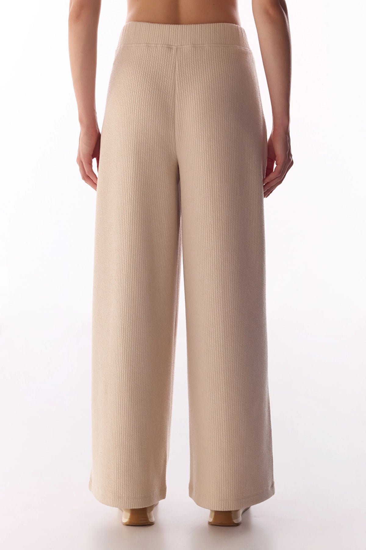 Pastel Bej Fitilli Dikiş Detaylı Pantolon