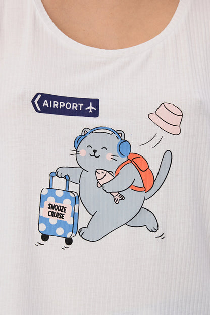 Mavi Snooze Cruise Kedi Desenli Şort Pijama Takımı