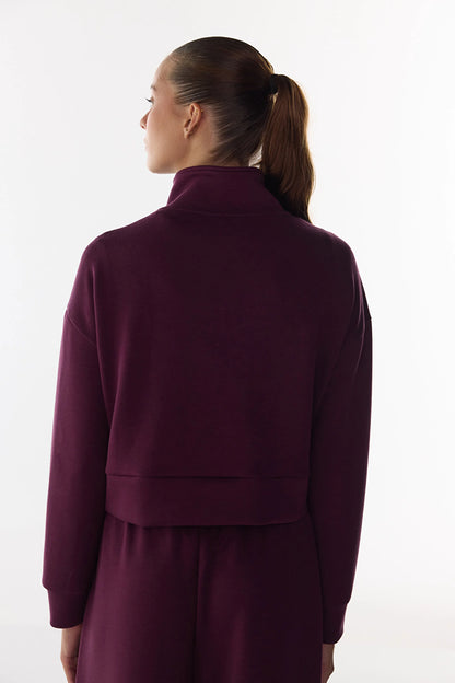 Bordo Ipeksi Dokunuş Silky Touch Yarım Fermuarlı Sweatshirt