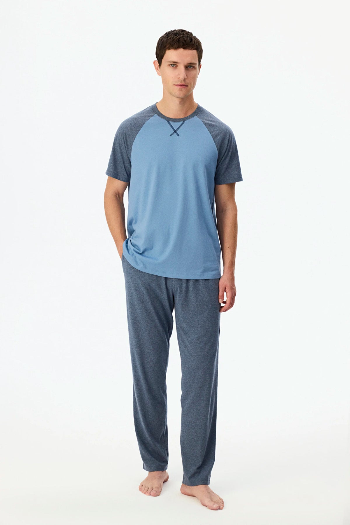 Erkek Tailored Blue Pantolon Kısa Kollu Pijama Takımı