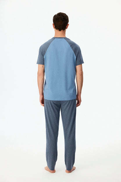Erkek Tailored Blue Pantolon Kısa Kollu Pijama Takımı