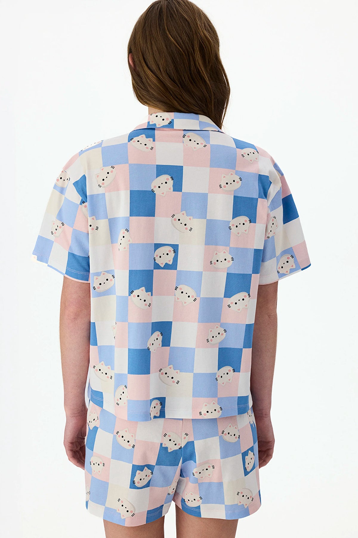Cuteness Dama Desenli Kısa Kollu Gömlek Şort Pijama Takımı