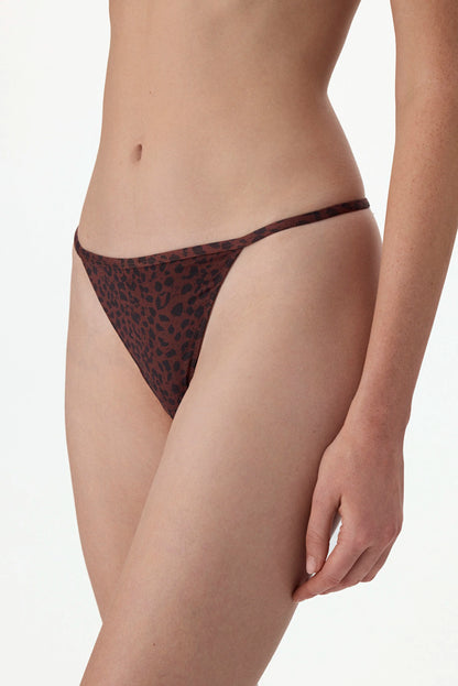Kahverengi Baskılı Micro Dantel Leopar Desenli Brazilian Külot