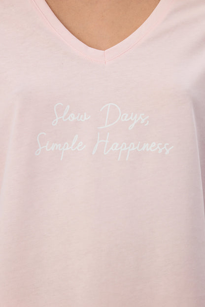 Pembe Slow Days Çizgili Kısa Kollu Kapri Pijama Takımı