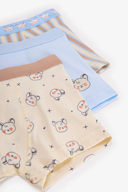 Erkek Çocuk Mavi Cute Animals Pamuklu 3'lü Boxer