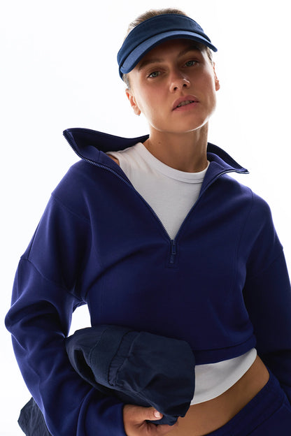 Lacivert Ipeksi Dokunuş Silky Touch Yarım Fermuarlı Sweatshirt