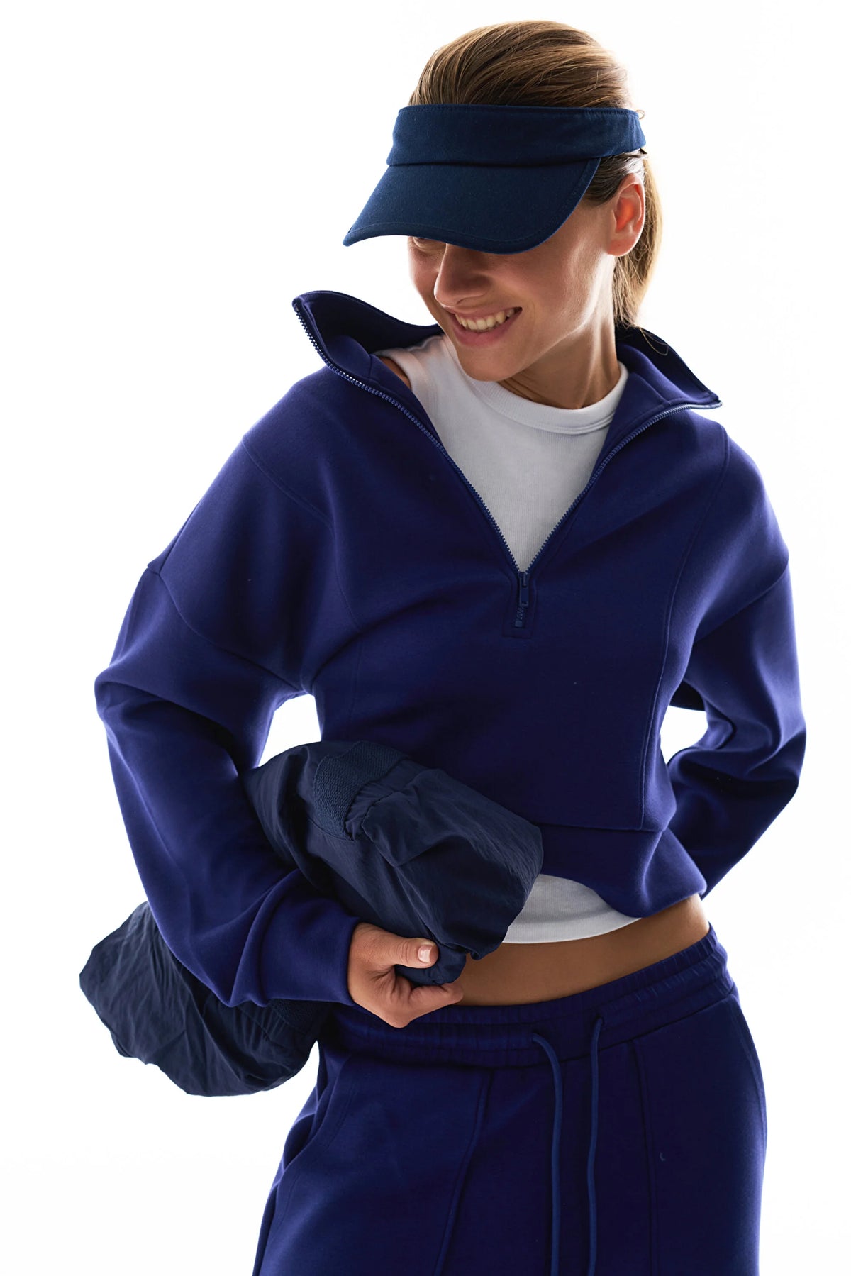 Lacivert Ipeksi Dokunuş Silky Touch Yarım Fermuarlı Sweatshirt