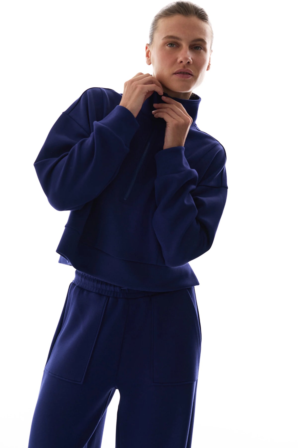 Lacivert Ipeksi Dokunuş Silky Touch Yarım Fermuarlı Sweatshirt