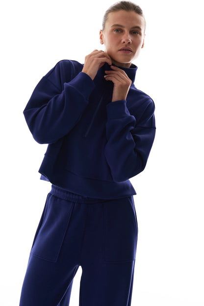 Lacivert Ipeksi Dokunuş Silky Touch Yarım Fermuarlı Sweatshirt