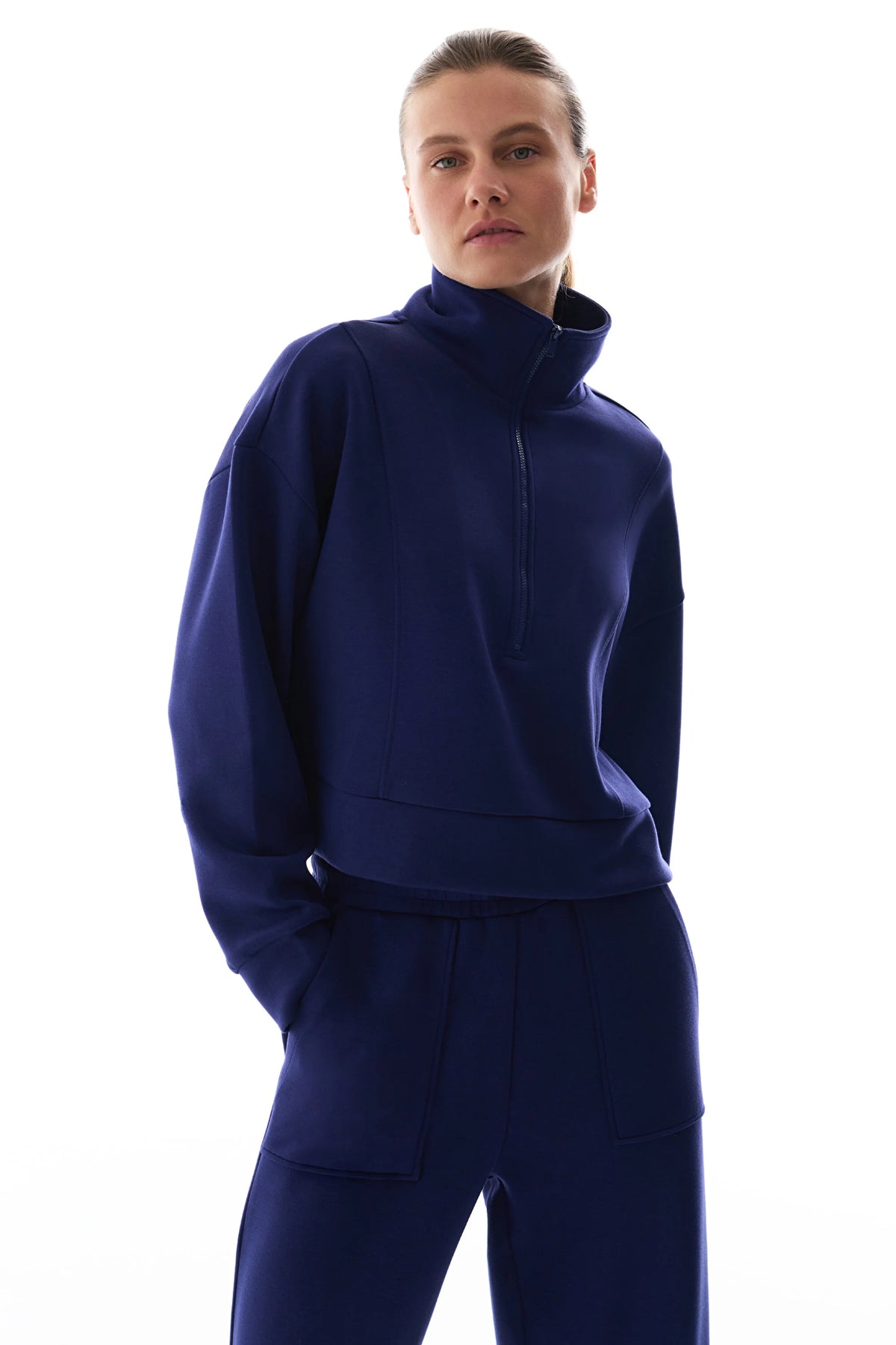 Lacivert Ipeksi Dokunuş Silky Touch Yarım Fermuarlı Sweatshirt