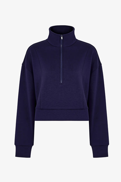Lacivert Ipeksi Dokunuş Silky Touch Yarım Fermuarlı Sweatshirt