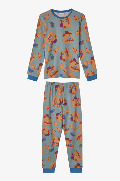Erkek Çocuk Yeşil More Page Uzun Kollu Pijama Takımı