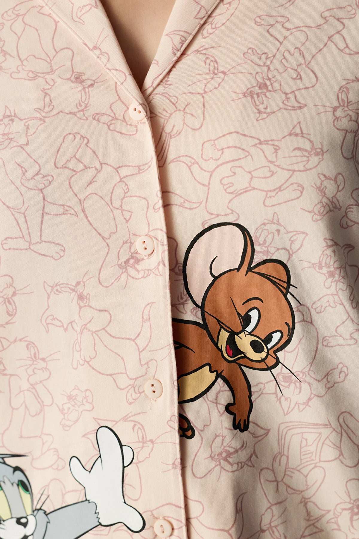 Açık Pembe Tom&jerry Uzun Kollu Gömlek Pantolon Pijama Takımı