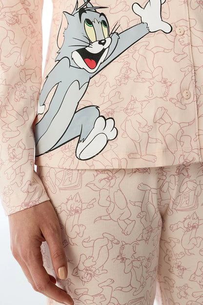 Açık Pembe Tom&jerry Uzun Kollu Gömlek Pantolon Pijama Takımı
