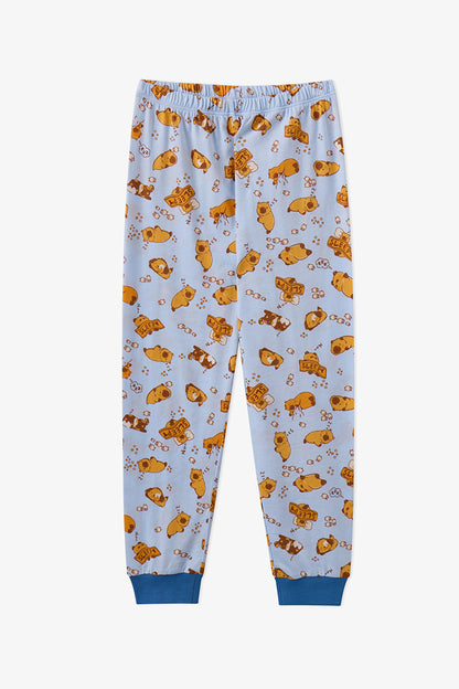 Erkek Çocuk Mavi Sleepy Club Pamuklu Uzun Kollu 2'li Pijama Takımı