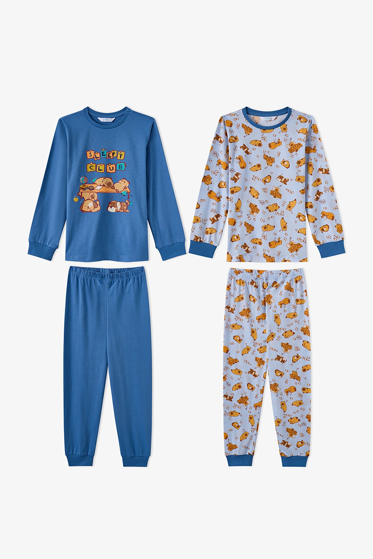 Erkek Çocuk Mavi Sleepy Club Pamuklu Uzun Kollu 2'li Pijama Takımı
