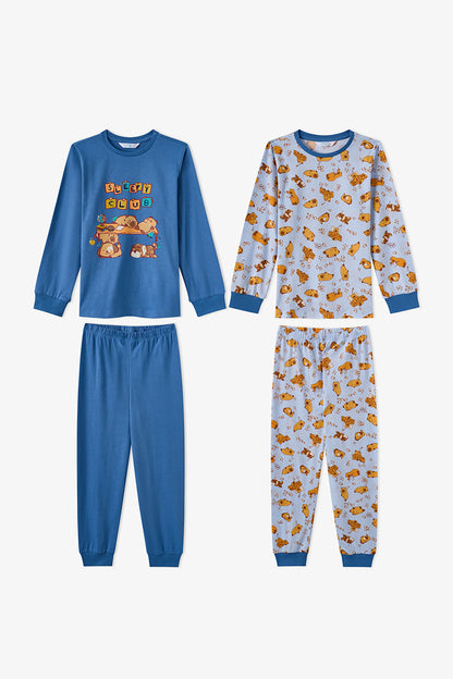 Erkek Çocuk Mavi Sleepy Club Pamuklu Uzun Kollu 2'li Pijama Takımı