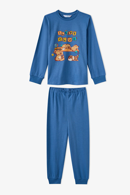 Erkek Çocuk Mavi Sleepy Club Pamuklu Uzun Kollu 2'li Pijama Takımı