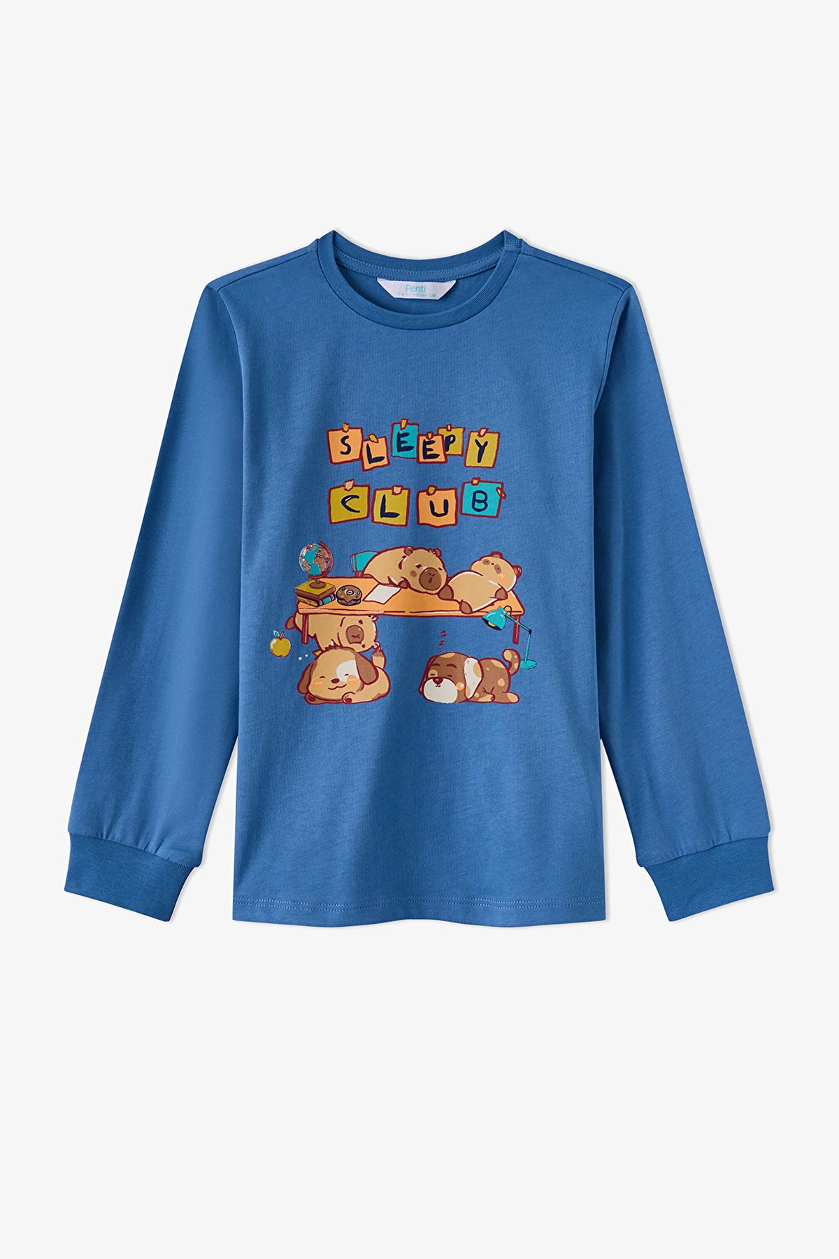 Erkek Çocuk Mavi Sleepy Club Pamuklu Uzun Kollu 2'li Pijama Takımı