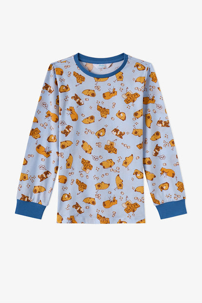 Erkek Çocuk Mavi Sleepy Club Pamuklu Uzun Kollu 2'li Pijama Takımı