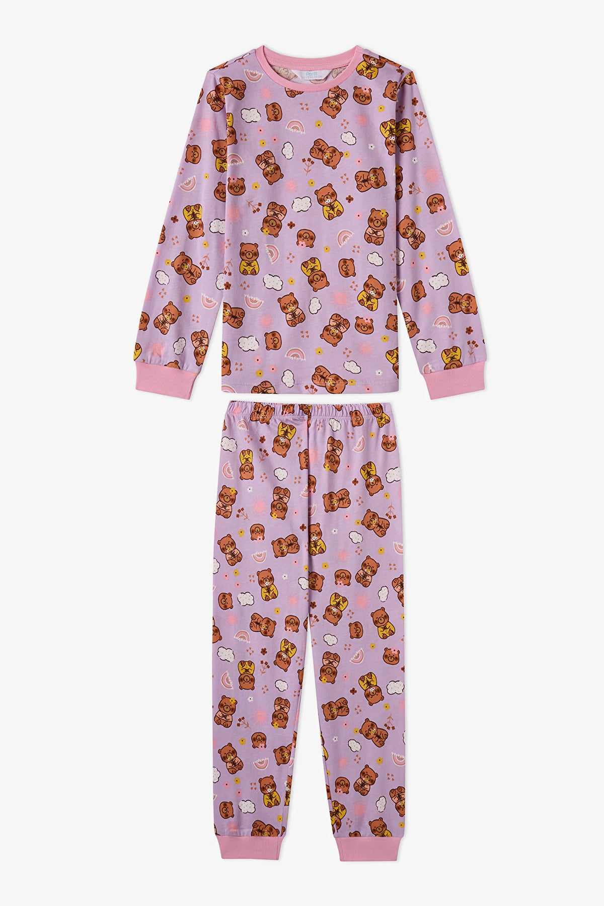 Kız Çocuk Pembe Friendly Capy Pamuklu Uzun Kollu 2'li Pijama Takımı
