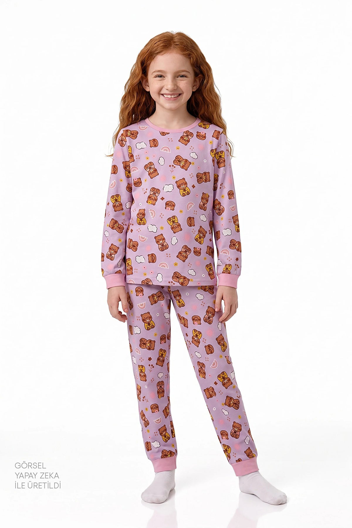 Kız Çocuk Pembe Friendly Capy Pamuklu Uzun Kollu 2'li Pijama Takımı