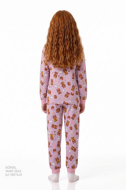 Kız Çocuk Pembe Friendly Capy Pamuklu Uzun Kollu 2'li Pijama Takımı