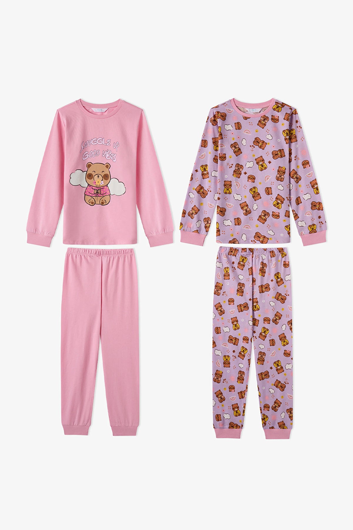 Kız Çocuk Pembe Friendly Capy Pamuklu Uzun Kollu 2'li Pijama Takımı