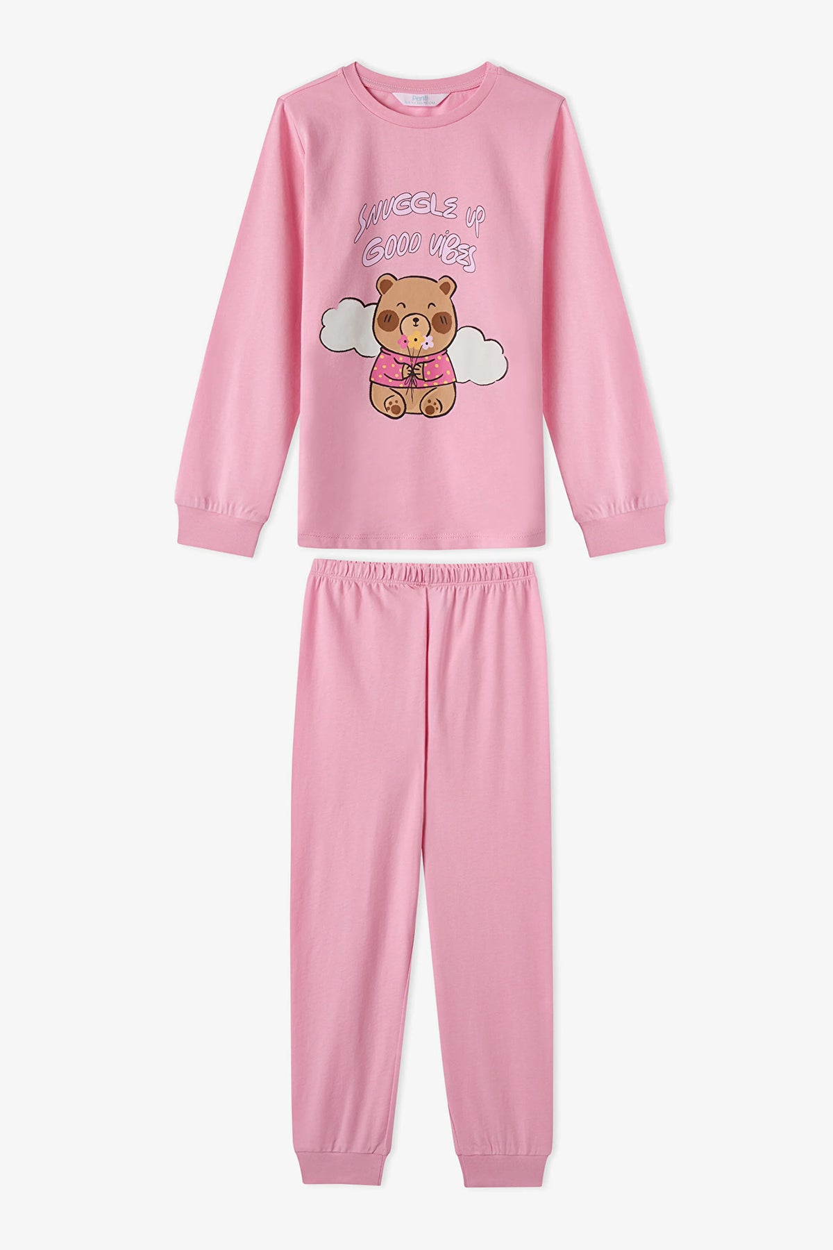 Kız Çocuk Pembe Friendly Capy Pamuklu Uzun Kollu 2'li Pijama Takımı