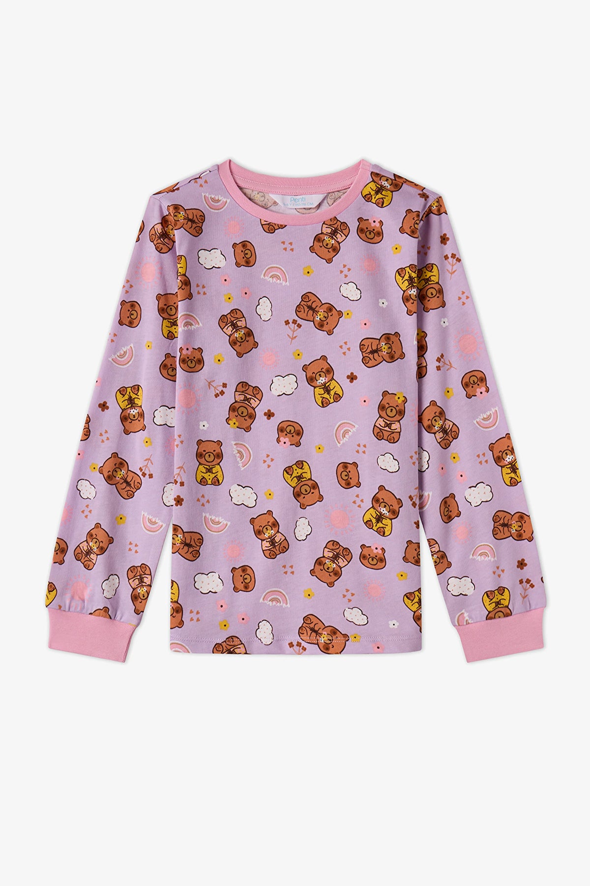 Kız Çocuk Pembe Friendly Capy Pamuklu Uzun Kollu 2'li Pijama Takımı