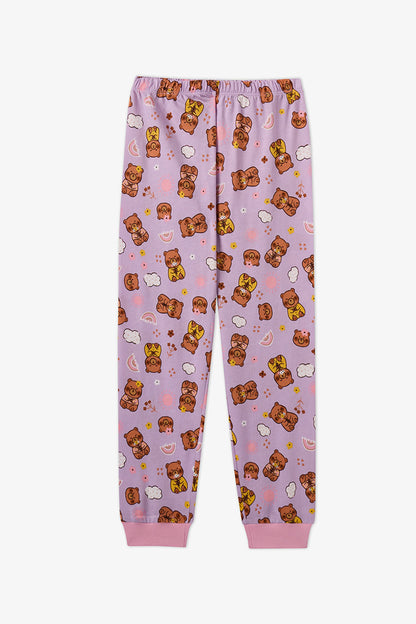 Kız Çocuk Pembe Friendly Capy Pamuklu Uzun Kollu 2'li Pijama Takımı