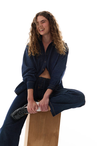 Koyu Mavi Denim Düz Kesim Pantolon