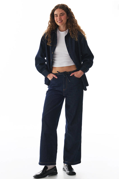 Koyu Mavi Denim Düz Kesim Pantolon