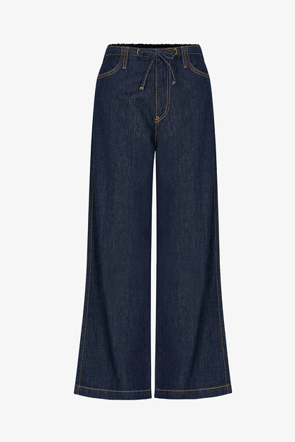Koyu Mavi Denim Düz Kesim Pantolon