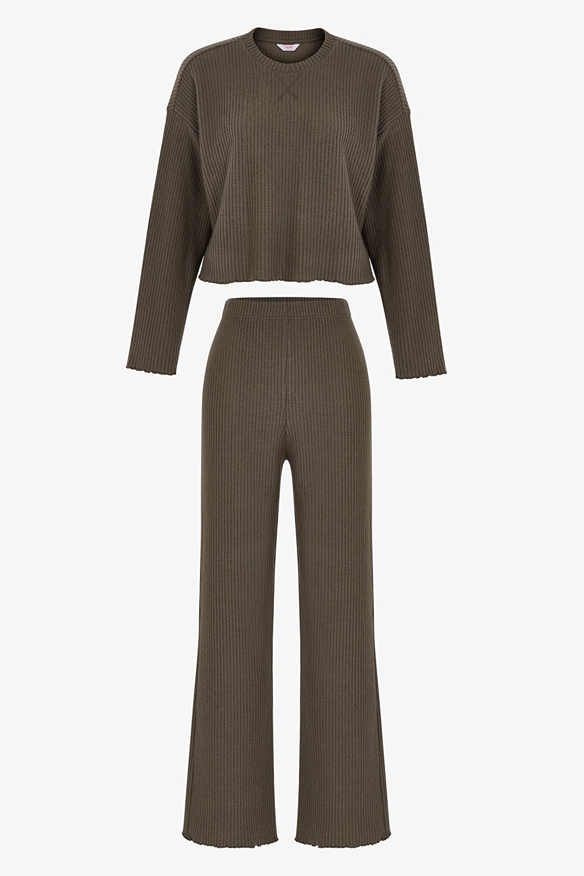 Haki Khaki Waffle Uzun Kollu Pantolon Pijama Takımı