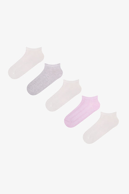 Gri Soft Clouded Jakarlı 5 Çift Patik Çorap