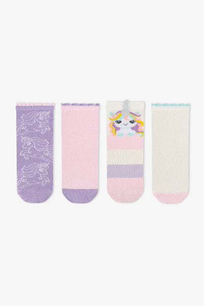 Kız Çocuk Unicorn Fantasy Pamuklu 4 Çift Soket Çorap