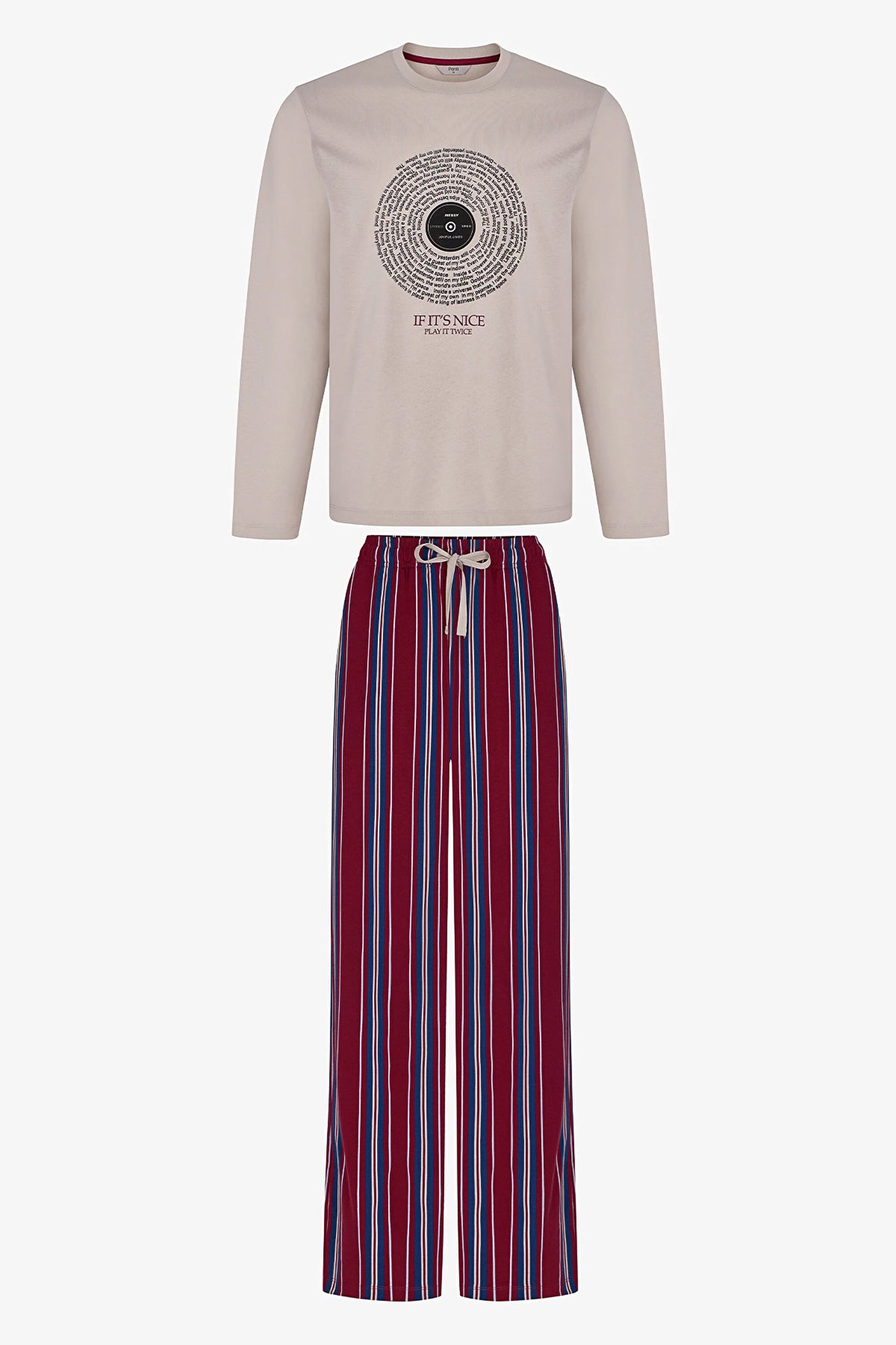 Erkek Soundwave Çizgili Pantolon Uzun Kollu Pijama Takımı
