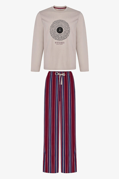 Erkek Soundwave Çizgili Pantolon Uzun Kollu Pijama Takımı
