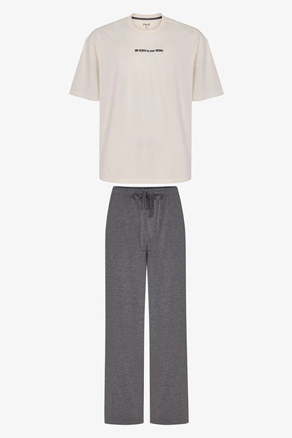 Erkek Modern Stone Oversize Pantolon Kısa Kollu Pijama Takımı