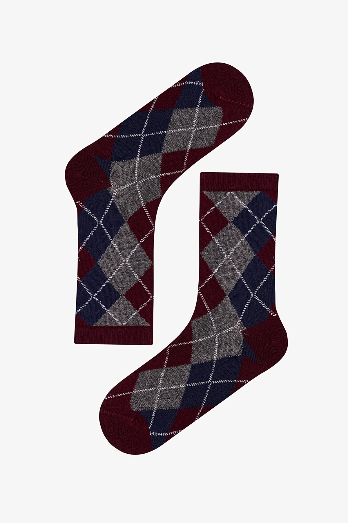 Bordo Timeless Diamond Baklava Desenli Pamuklu 2 Çift Soket Çorap
