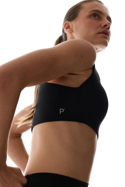 Siyah Stretch360 Orta Destek Çapraz Sırt Detaylı Kaydırmaz Askılı Cross Back Spor Sütyeni