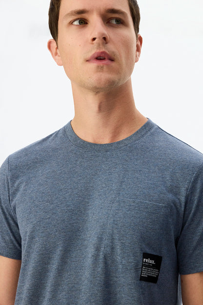 Erkek Indigo Melanj Soft Indigo Kısa Kollu Şort Pijama Takımı