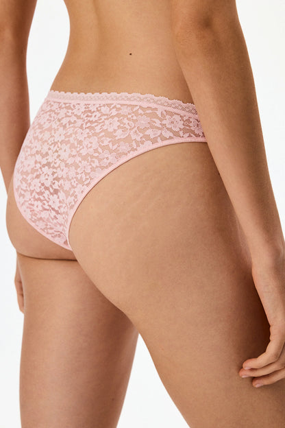 Pembe Easy Dantel V Kesim Çiçekli Brazilian Külot
