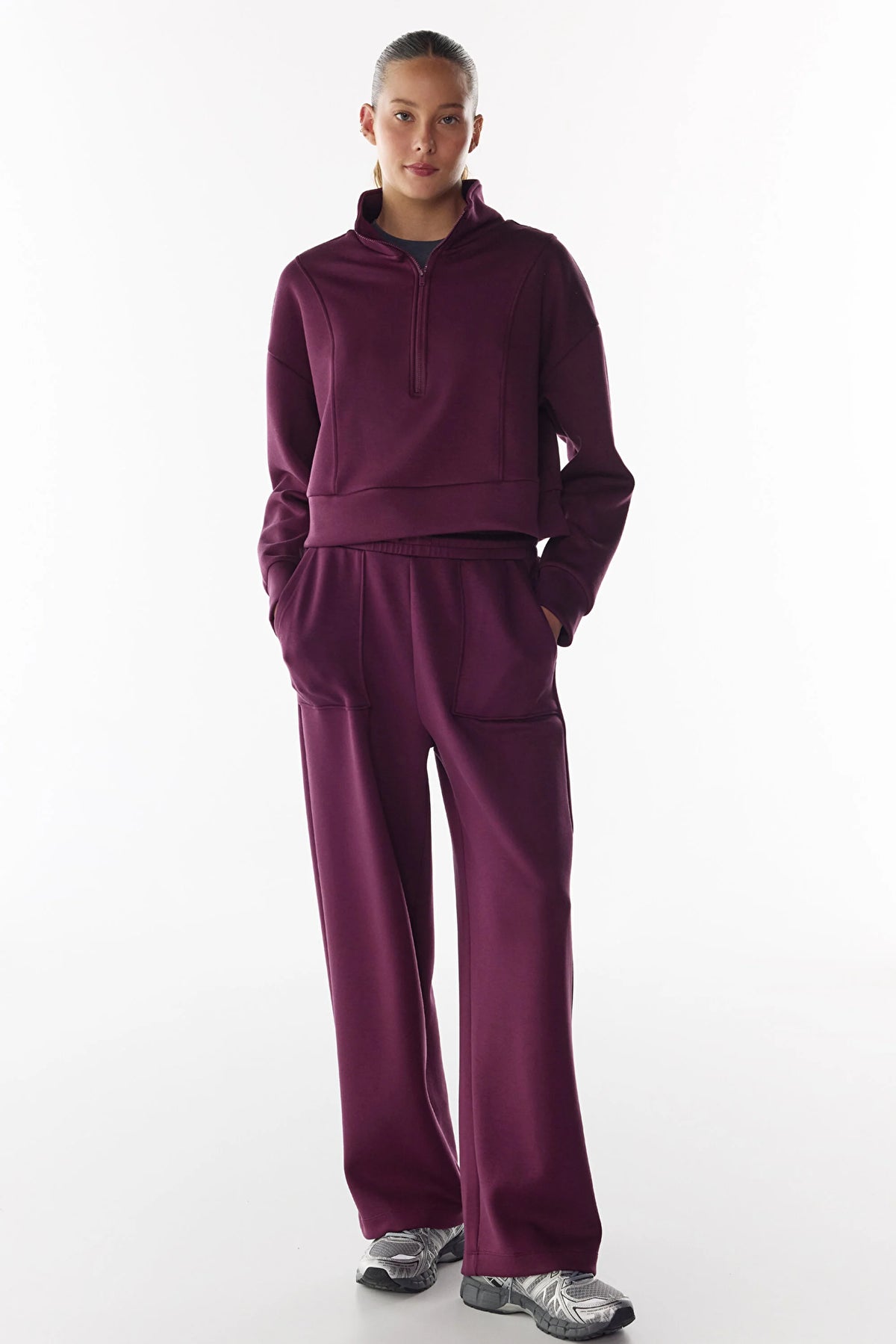 Bordo Ipeksi Dokunuş Silky Touch Ayarlanabilir Bel Cepli Eşofman Altı