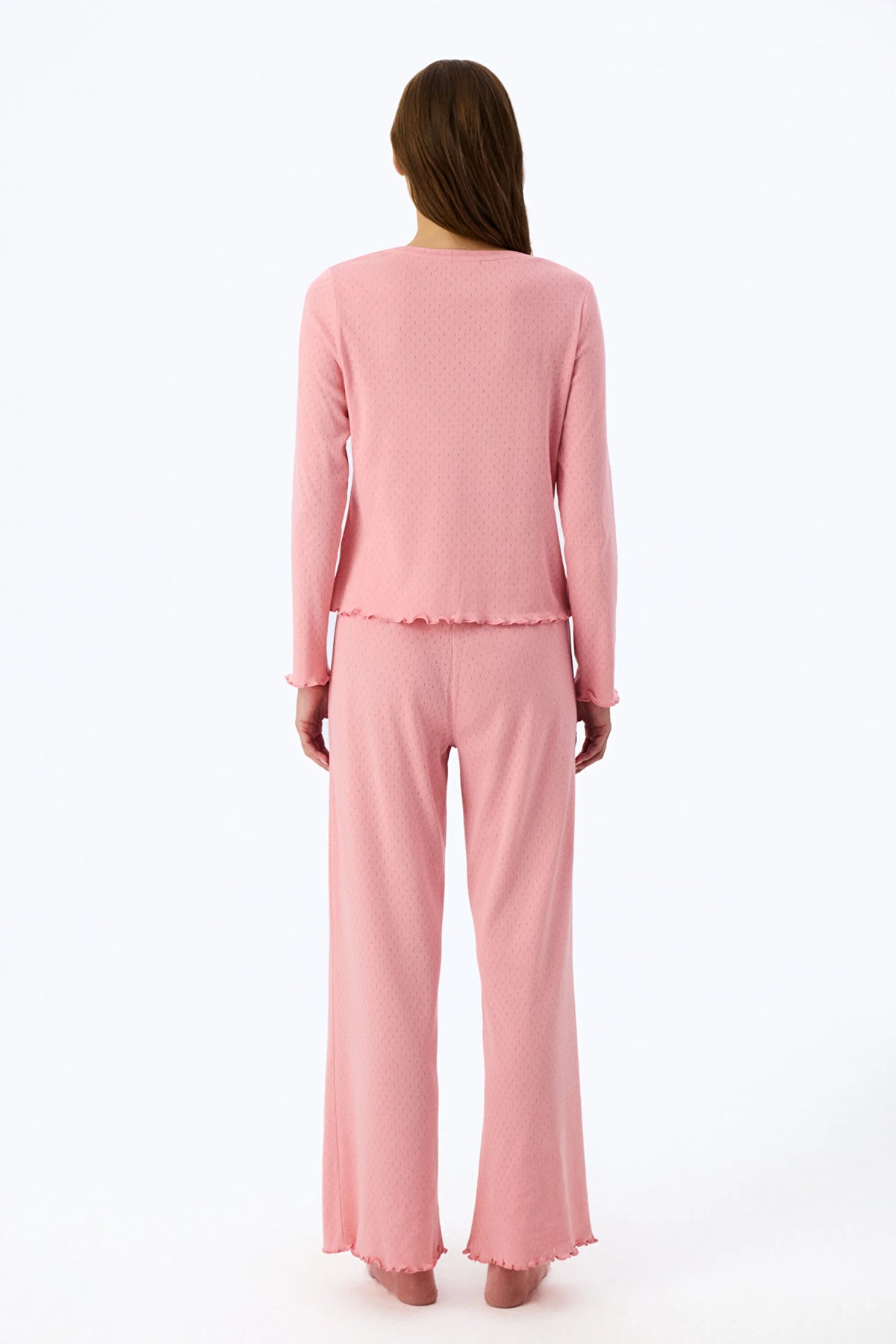 Pembe Dusty Rose Pointel Slogan Desenli Kısa Kollu Tişört Pijama Üstü