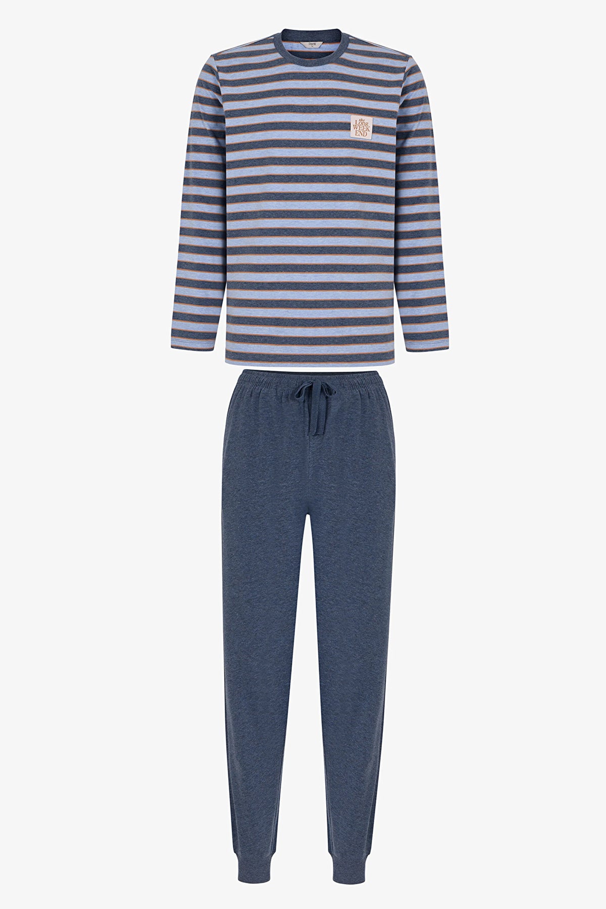 Erkek Blue Weekend Çizgili Uzun Kollu Jogger Pijama Takımı