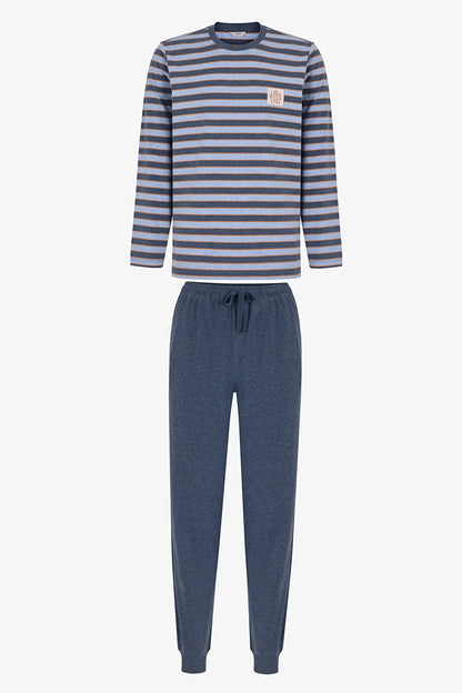 Erkek Blue Weekend Çizgili Uzun Kollu Jogger Pijama Takımı