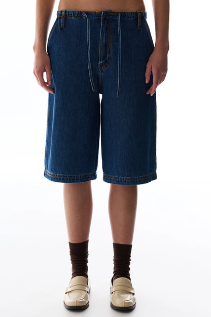 Koyu Mavi Denim Bermuda Şort